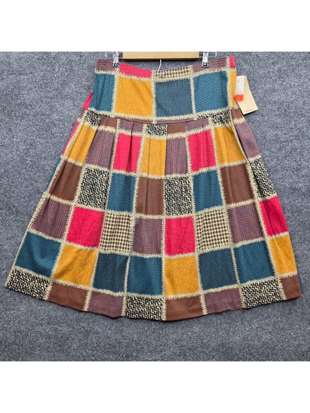 Vintage Patchwork Print Midi Skirt M Multi Boho Festival Artsy Country Cottage
